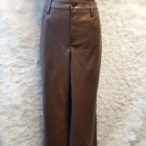 Chico's Women's Brown 5 Pockets Faux Leather High Rise Straight Legs Pants 3R/L